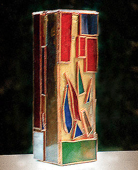 025 - Glass, copper, marble. 20 x 20 x 30 cm. Halogen light, 30 w.